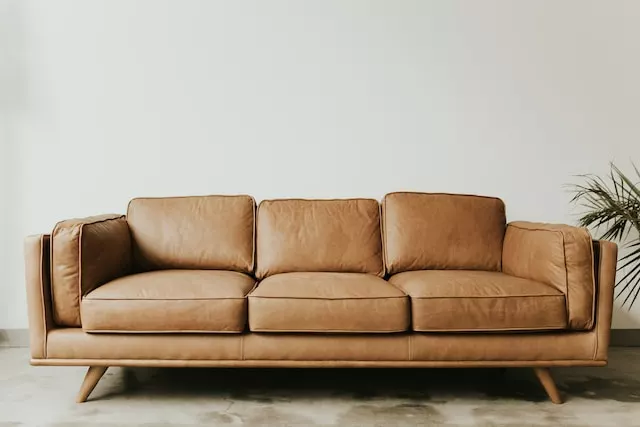 Modern tan leather sofa