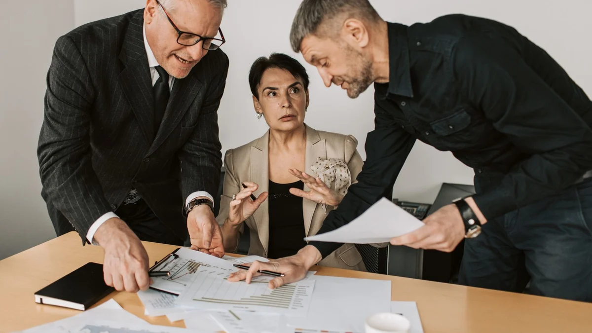 A business team deciding
