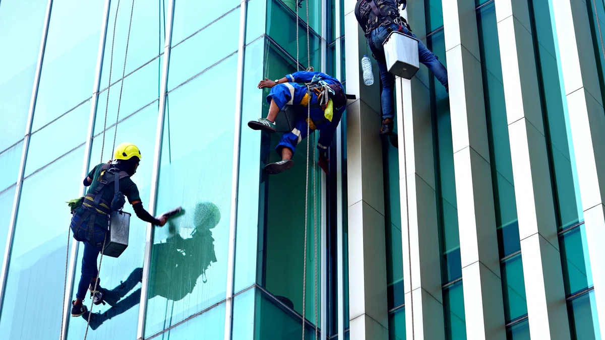 Window cleaners working at height