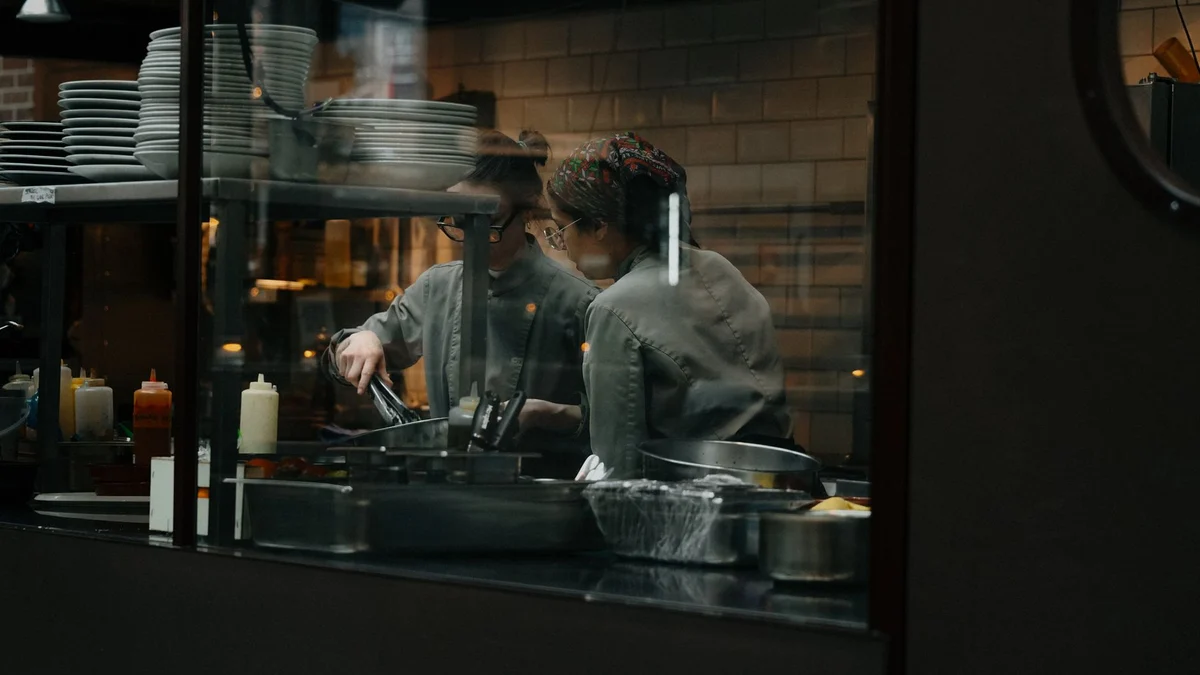 A busy restaurant kitchen
