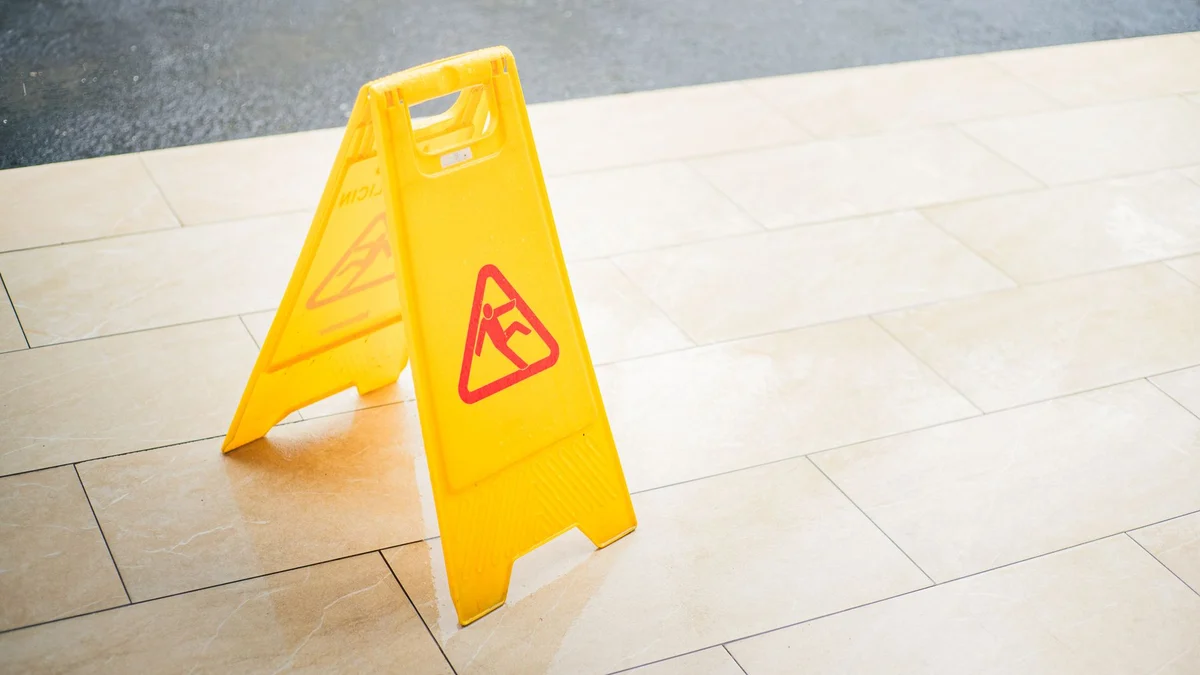 A wet floor warning sign
