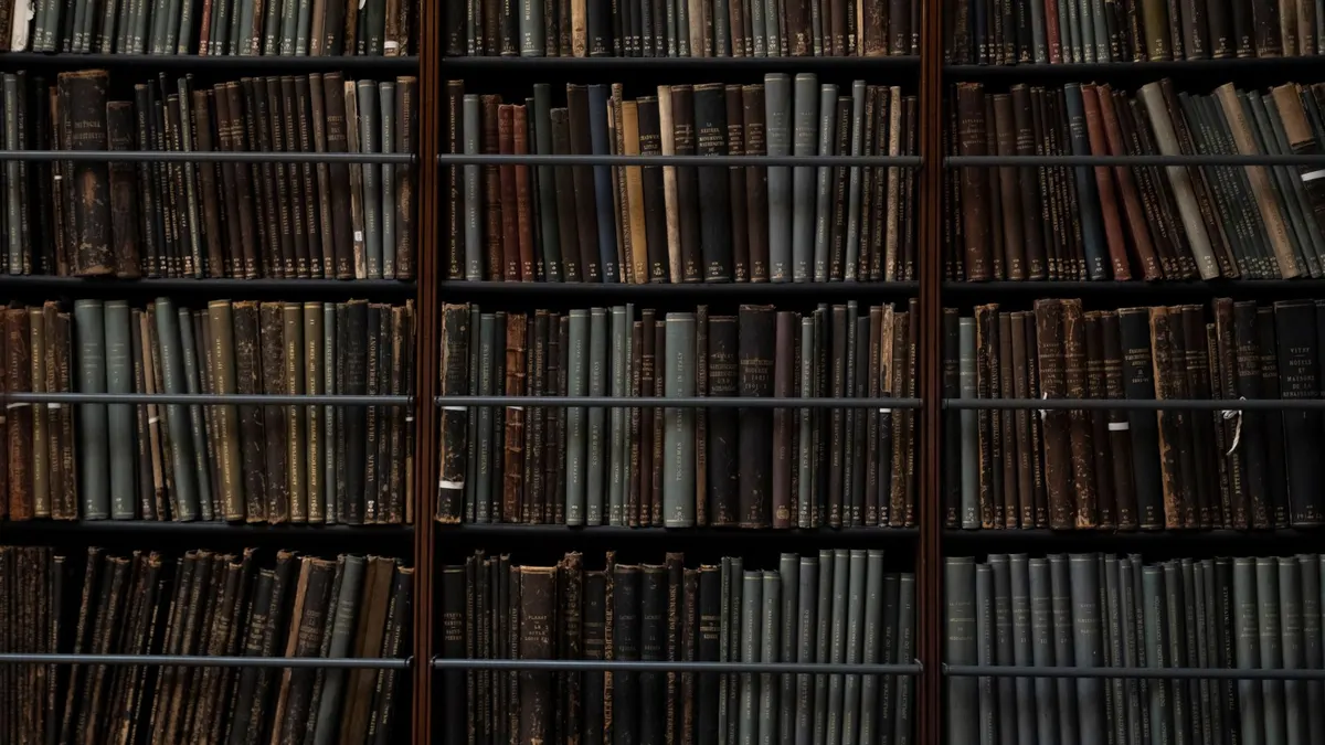 Rows of shelves in an academic library